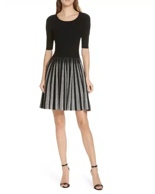 Milly Metallic Pleat Fit & Flare Dress