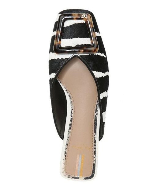 Sam Edelman Lavina Buckle Mule In Black/Ivory Zebra Brahma