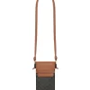 Celine Phone Pouch With Flap In Triomphe Canvas And Lambskin Tan