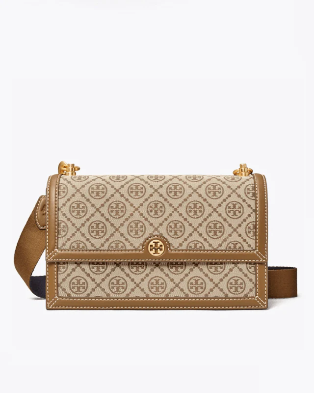 Tory Burch T Monogram Jacquard Shoulder Bag, Hazelnut