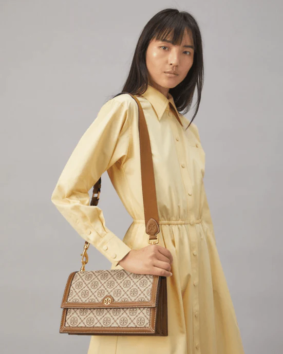 Tory Burch T Monogram Jacquard Shoulder Bag, Hazelnut