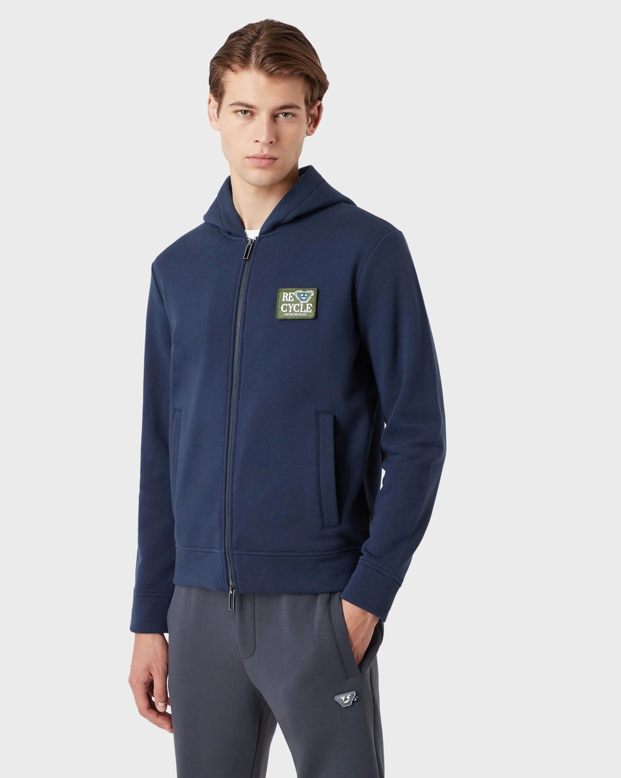 Emporio Armani Emoji Recycle Zipped, Hooded, Recycled-Jersey Sweatshirt