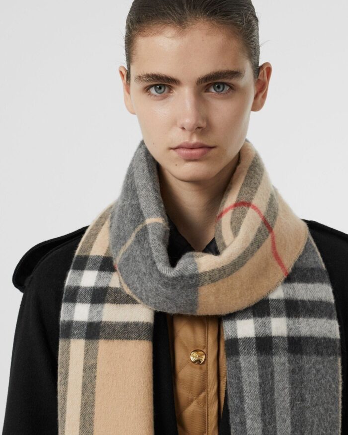 Burberry Long Reversible Check Double-Faced Cashmere Scarf