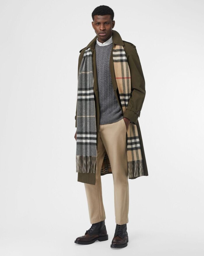 Burberry Long Reversible Check Double-Faced Cashmere Scarf