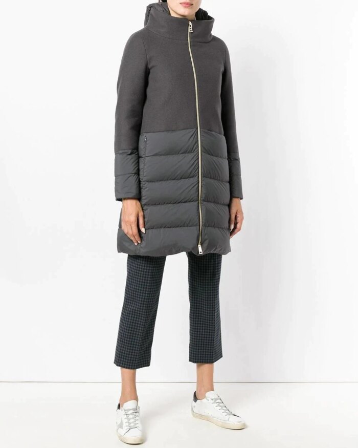 Herno Nuage Lightweight Mixed Media Down Coat In Grey