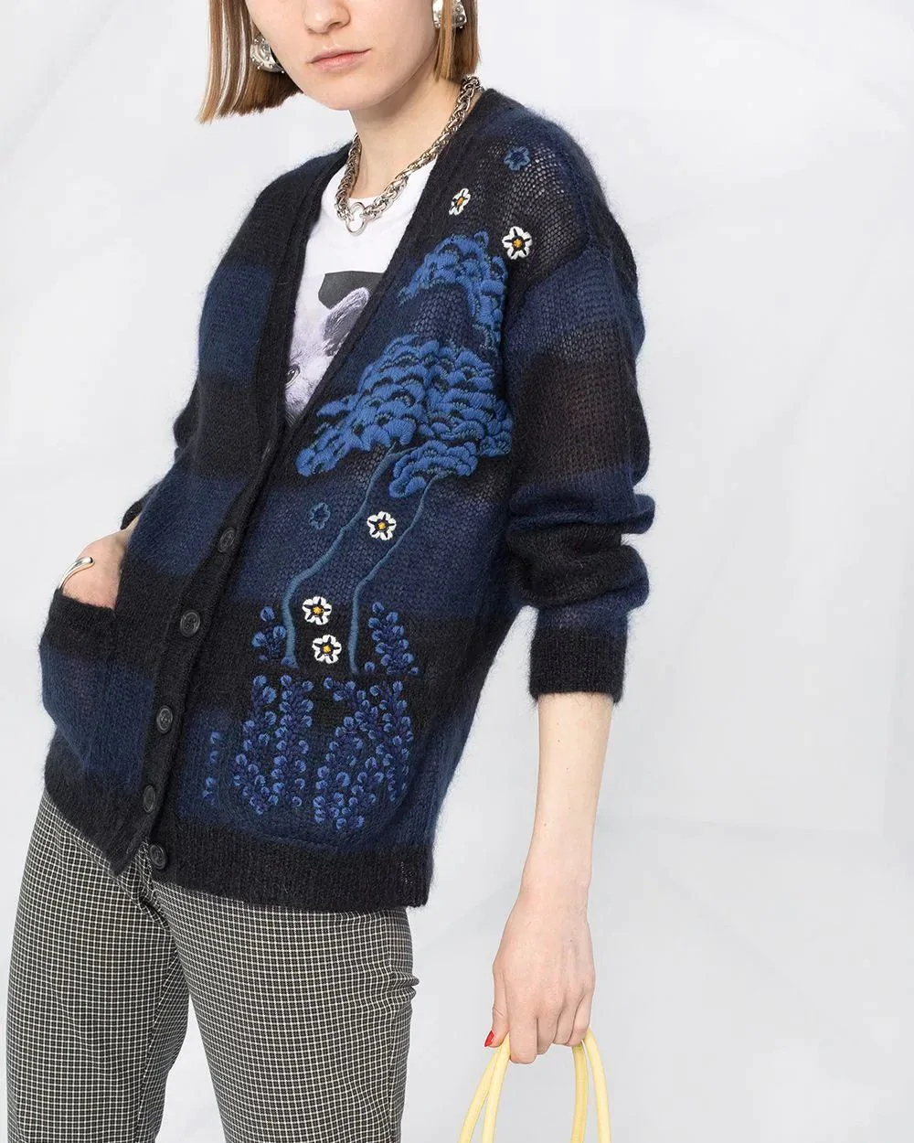 Red Valentino Asian Toile De Jouy Embroidered Mohair Cardigan