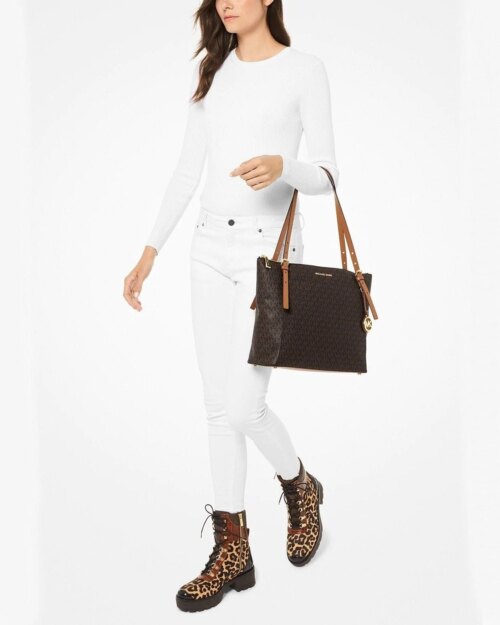 Michael Kors Signature Voyager Large East West Top Leather Zip Tote