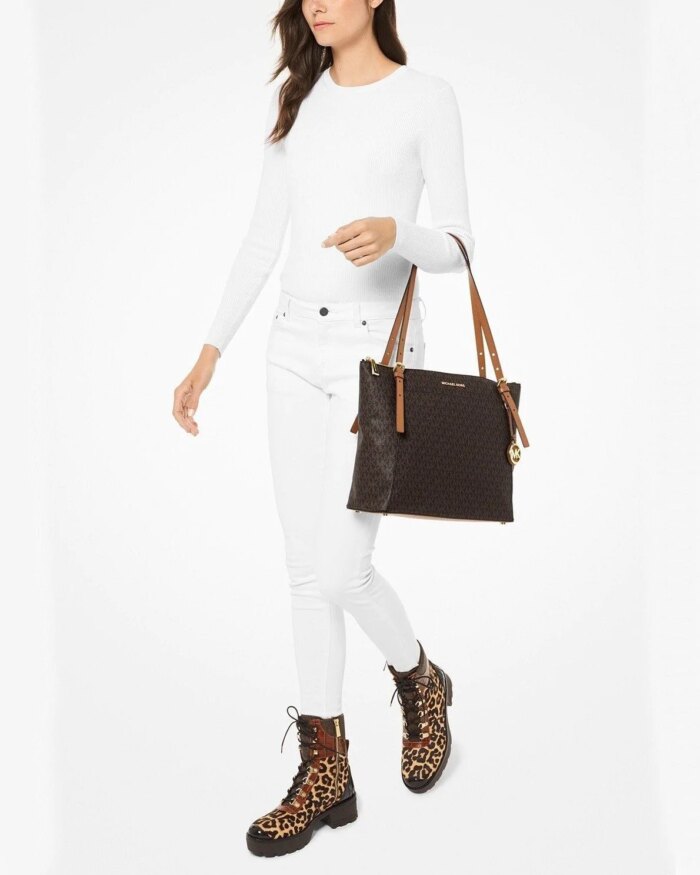 Michael Kors Signature Voyager Large East West Top Leather Zip Tote