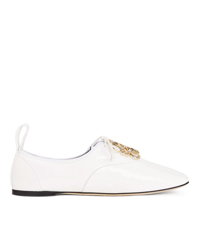 Loewe Black Logo Leather Flats, White