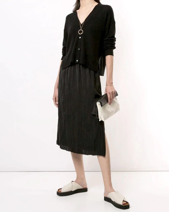 Theory Cropped Cardigan In Feather Cashmere, Black