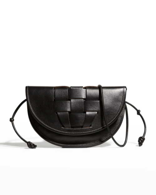 Hereu Lluna Woven Leather Saddle Crossbody Bag In Black
