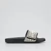Jimmy Choo Fitz Pearly Stud Pool Sandals, Black