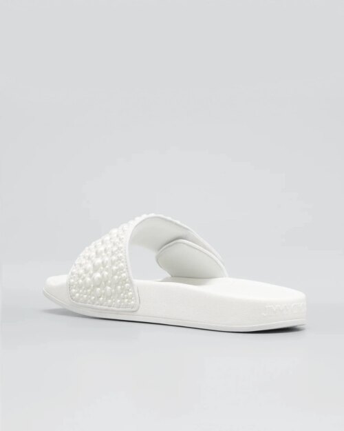 Jimmy Choo Fitz Pearly Stud Pool Sandals, White