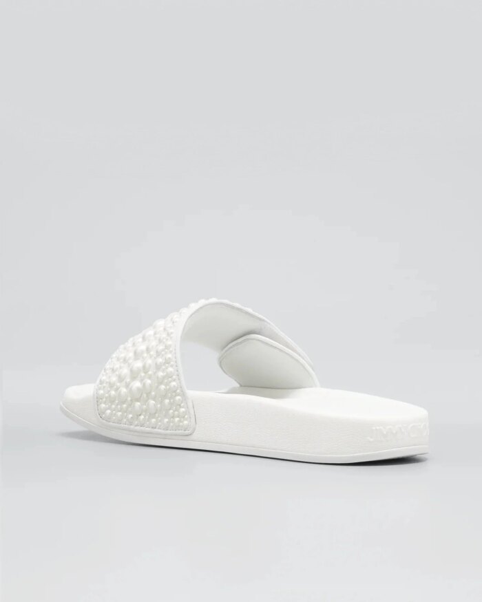 Jimmy Choo Fitz Pearly Stud Pool Sandals, White