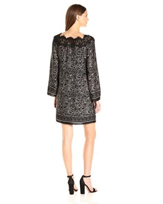 Max Studio Women's Printed Matte Charmeuse Lace Longsleeve Dress