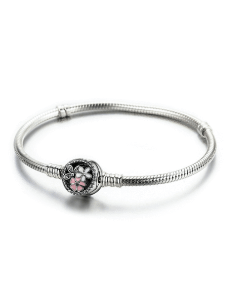 Steffe Sterling Silver Poetic Daisy Cherry Blossom Mixed Enamels Clasp Bracelet