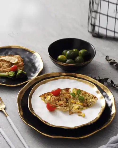 Luxury Gold Edges Ceramic Dinner Plate Set
