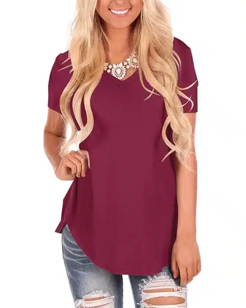 Women's V- Neck Short Sleeve Tops. Plus Size