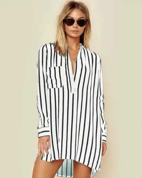 Women's V-Neck Striped Popover Top