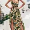 Women's Tropical Floral Print Backless Wrap Dress