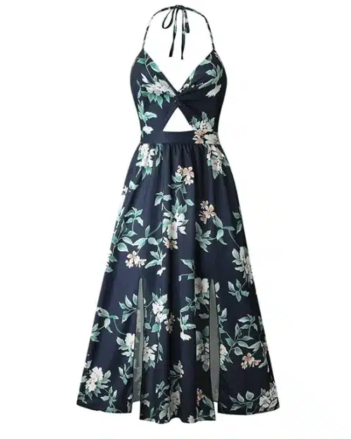 Women's High Waist Split Ruffle-Hem Wrap Dress