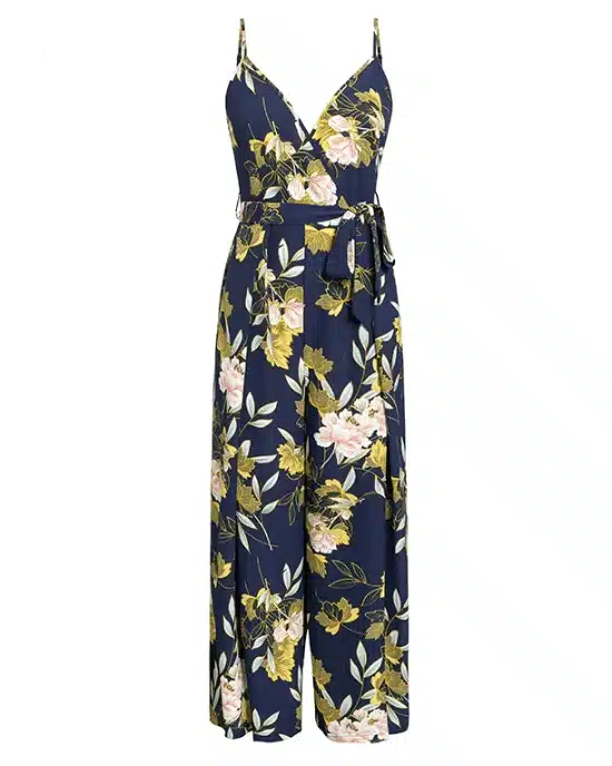 Women's V- Neck Floral Print Jumpsuits