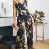 Women's V- Neck Floral Print Jumpsuits