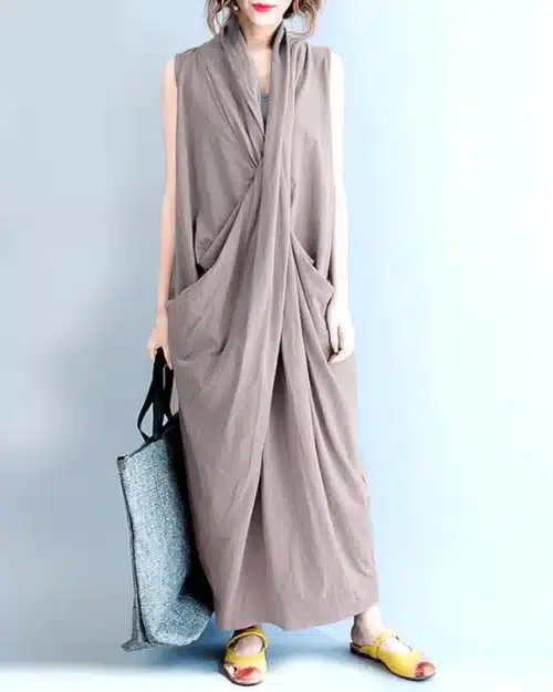 Women's V Neck Maxi Vestido Loose Irregular Beach Oversize Dresses