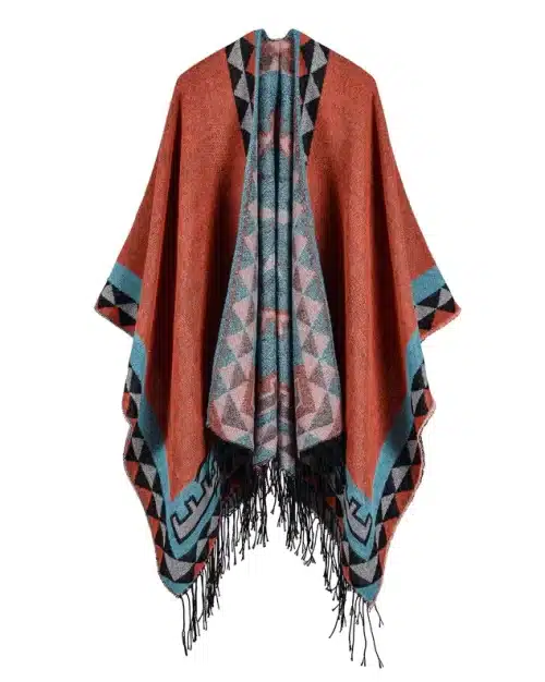 Women's Printed Tassel Open front Poncho Cape Cardigan Wrap