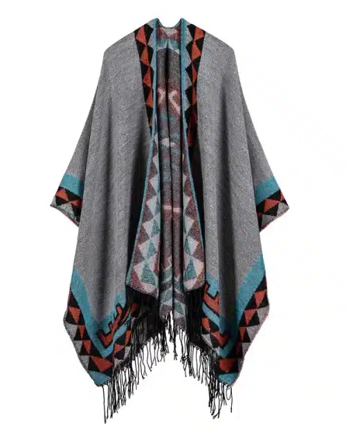 Women's Printed Tassel Open front Poncho Cape Cardigan Wrap