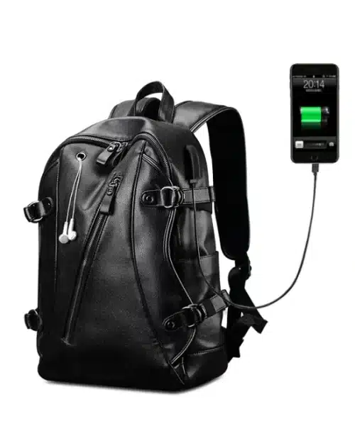 Men's External USB Charge Waterproof Backpack. Black
