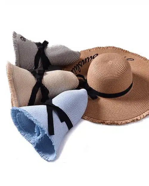 Ster Women's Black Ribbon Lace Up Large Brim Straw Hat