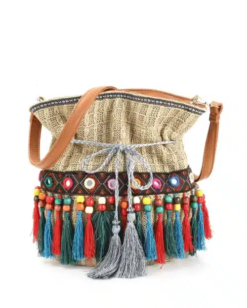 Women's Tassel Straw Bucket bag