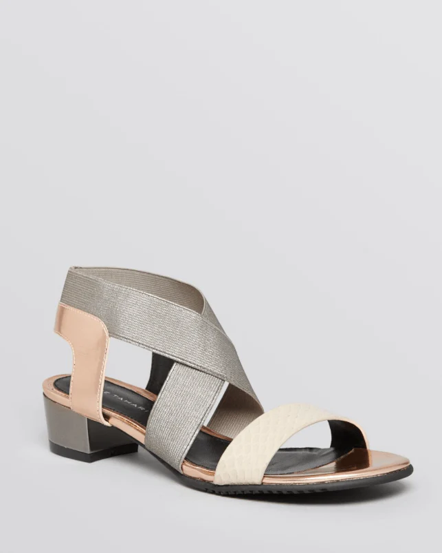 Elie Tahari Metallic Open Toe Sandals Beach Stretch