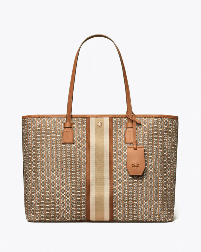 Tory Burch Gemini Link Canvas Top-Zip Tote Bag