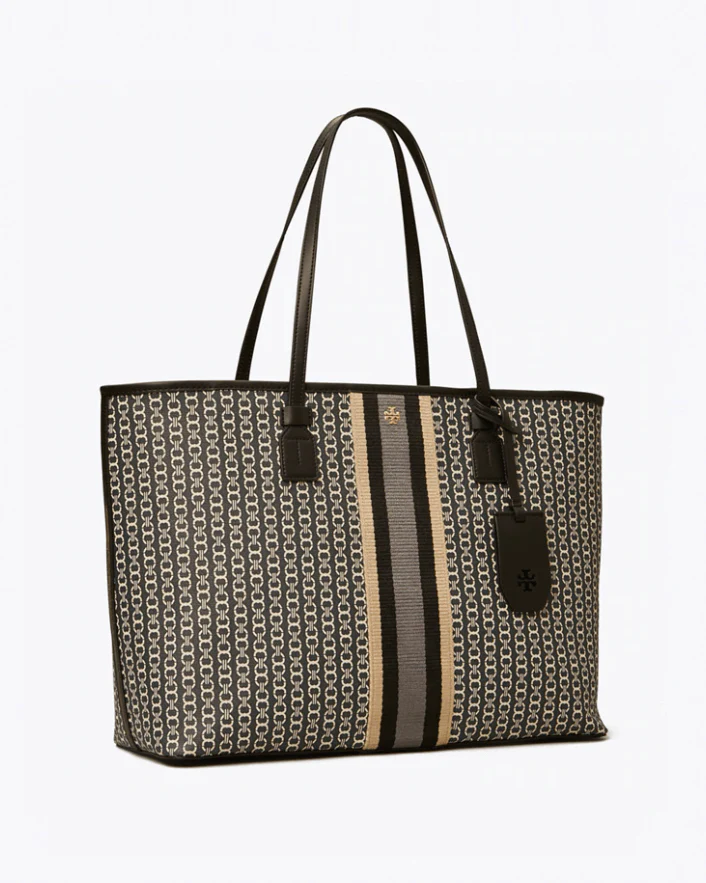 Tory Burch Gemini Link Canvas Top-Zip Tote Bag