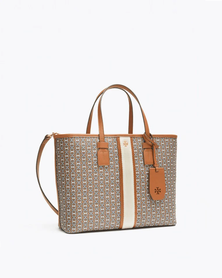 Tory Burch Gemini Link Canvas Small Top-Zip Tote