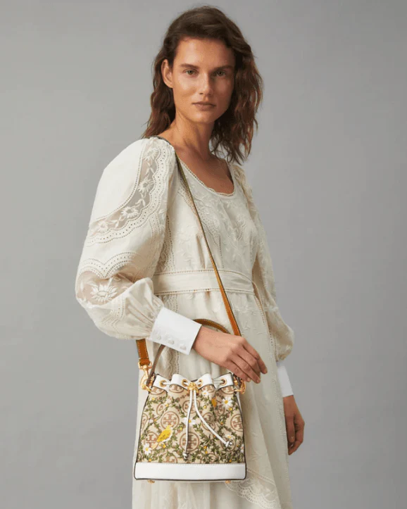 Tory Burch T Monogram Jacquard Embroidered Bucket Bag