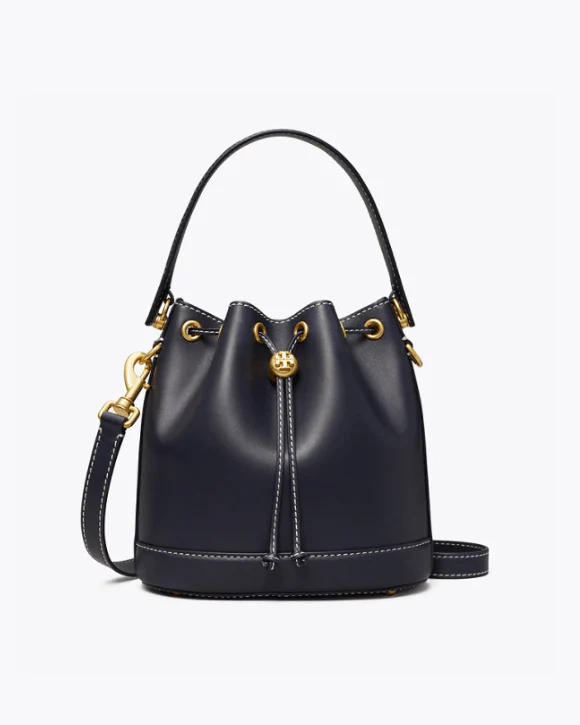 Tory Burch T Monogram Leather Bucket Bag, Black
