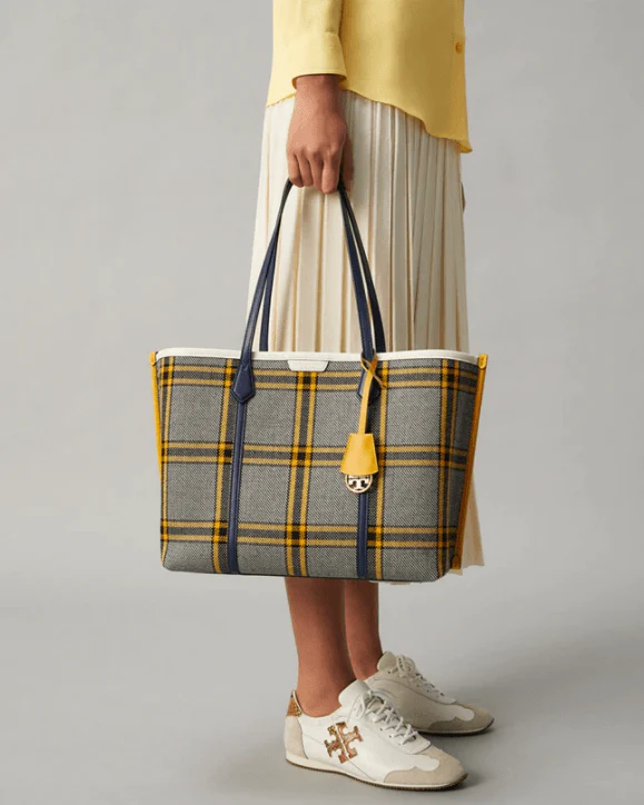 Tory Burch Perry Plaid Triple-Compartment Tote