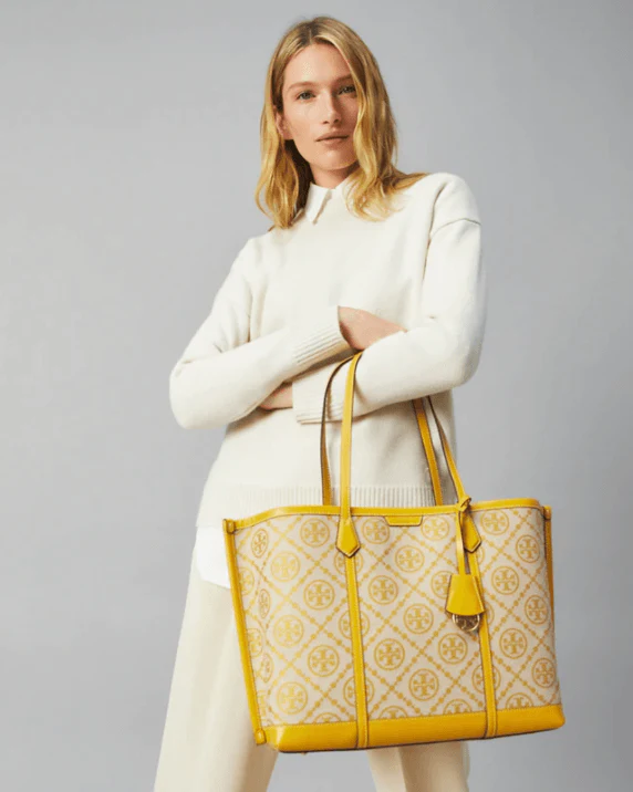 Tory Burch T Monogram Jacquard Triple-Compartment Tote, Goldfinch