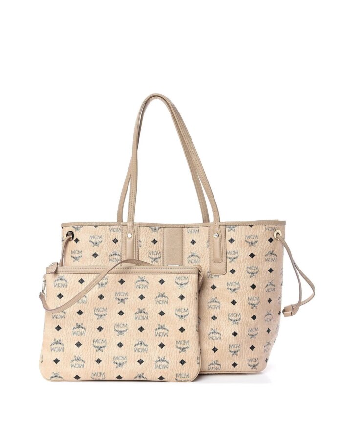 MCM Reversible Liz Medium Shopper in Visetos In Beige