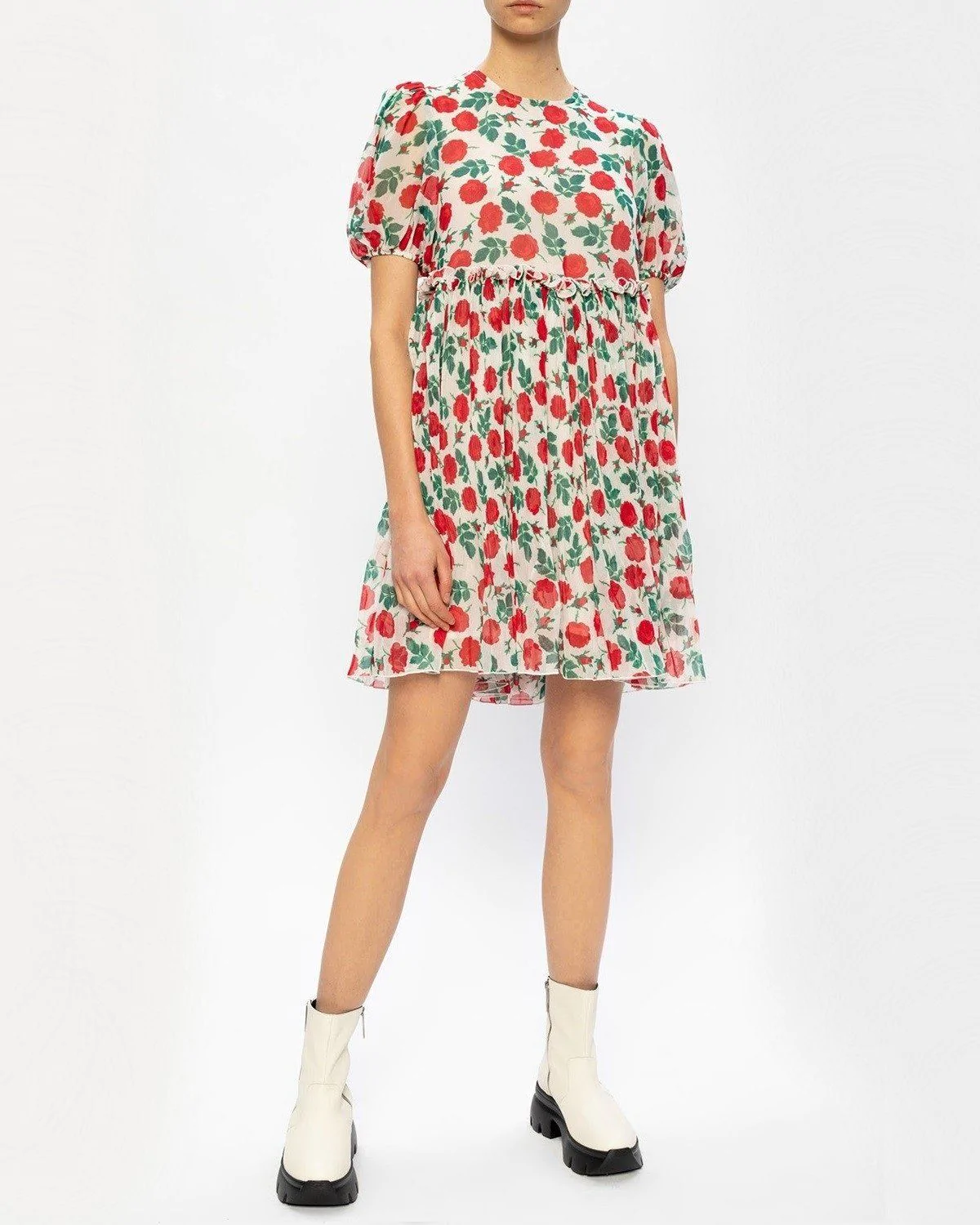 Ganni Pleated Georgette Mini Dress