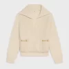 Celine Open-Collar Sweater In Seamless Cashmere Cream