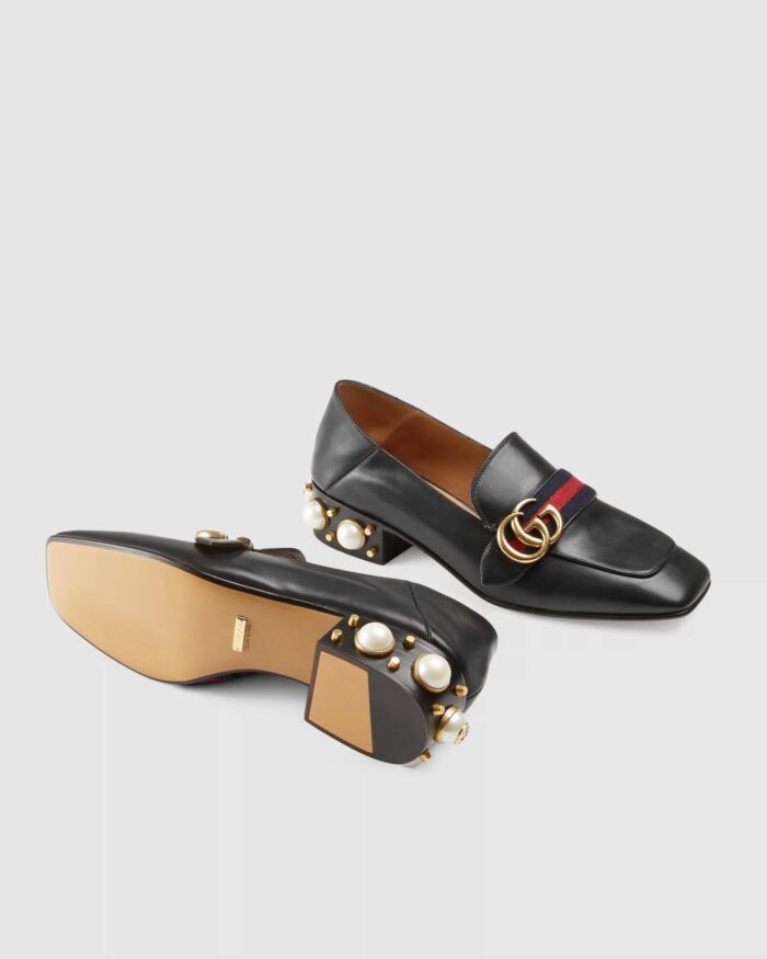 Gucci Leather Mid-Heel Loafer, Black