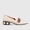 Gucci Leather Mid-Heel Loafer, White