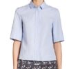 Akris Punto Poplin Plisse-Back Shirt, Blue