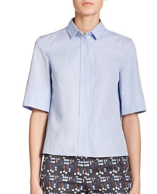 Akris Punto Poplin Plisse-Back Shirt, Blue