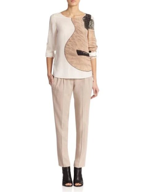 Akris Punto Natural Guitar-Print Silk Blouse