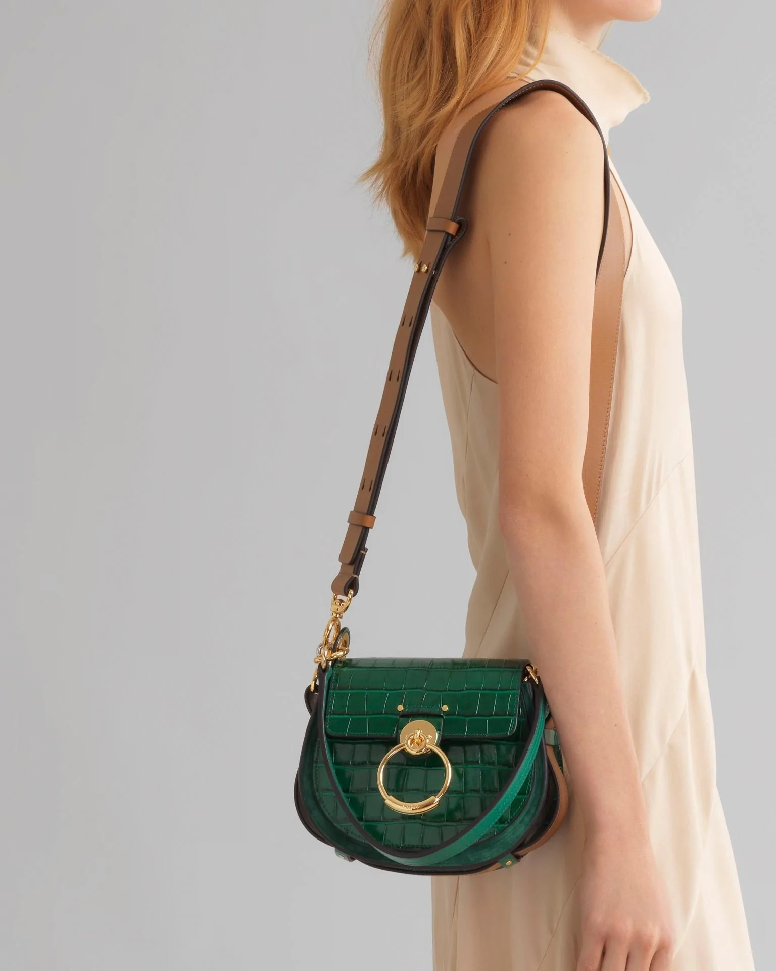 Chloe Small Tess Round Handbag In Embossed Croco Effect On Calfskin